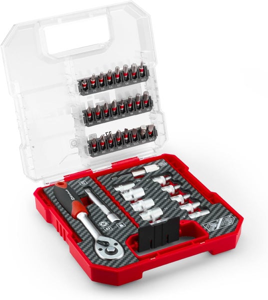 Einhell L-CASE 37-tlg. Bit- und Ratschen-Set (25-mm-Bits, Ratsche, Schnellwechselbithalter, Steckschlüssel, Adapter, Stecknussverlängerung inkl. Aufbewahrungsbox)