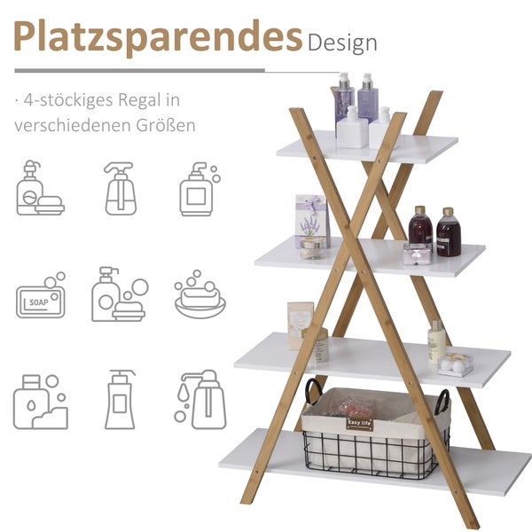kleankin Badregal Standregal 4 Ebenen Treppenregal Leiterregal Badezimmer Bambus Natur+Weiß 80 x 33 x 109 cm