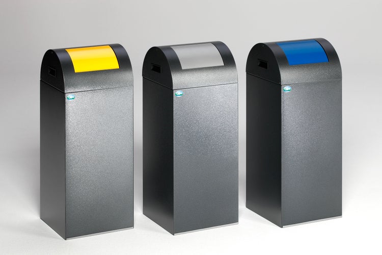PROREGAL Selbstlöschender Wertstoffsammler Rund Mit Einwurfklappe 60 Liter HxBxT 80 x 32 x 32 cm Verzinkter Stahl Grau Blau