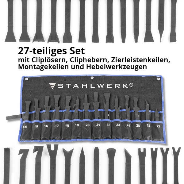 STAHLWERK Demontage-Werkzeug-Set 27-teilig Ausbauwerkzeug Cliplöser Clipheber