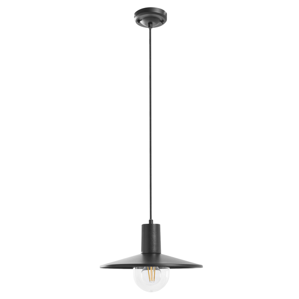 Moderne Hängeleuchte mit einem flachen Schirm und einer dekorativen LED Glühlampe