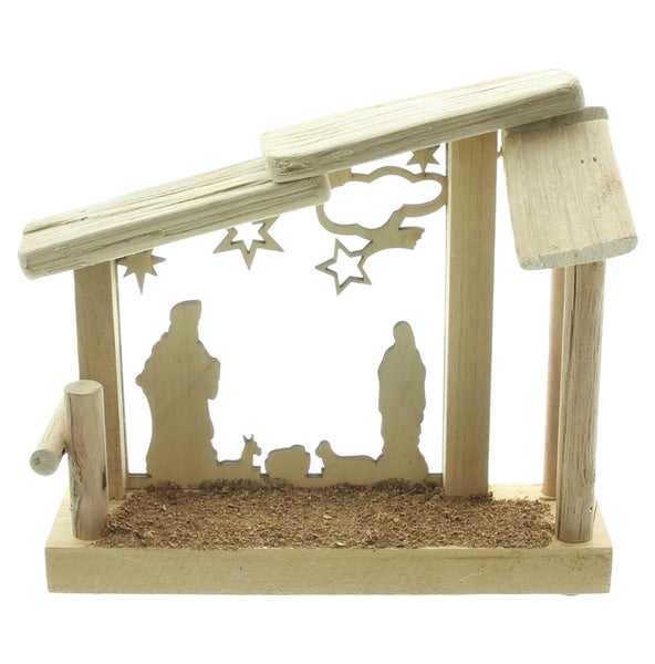 FRANK FLECHTWAREN | LED-Krippe Heilige Familie, 23 x 10 x 21 cm, EICHE, KUNSTSTOFF