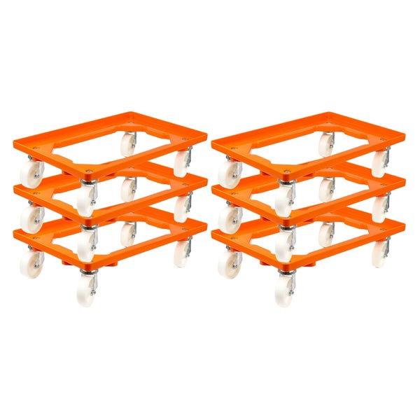 PROREGAL Transportroller für Euroboxen 60 x 40 cm mit Kunststoffräder Orange Offenes Deck 4 Lenkrollen Traglast 300 kg