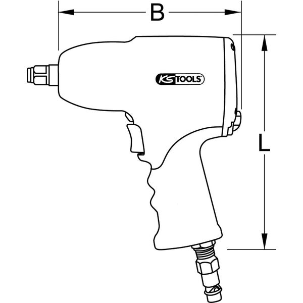 Abbildung eines Druckluft-Schlagschraubers mit Maßangaben und KS Tools Logo