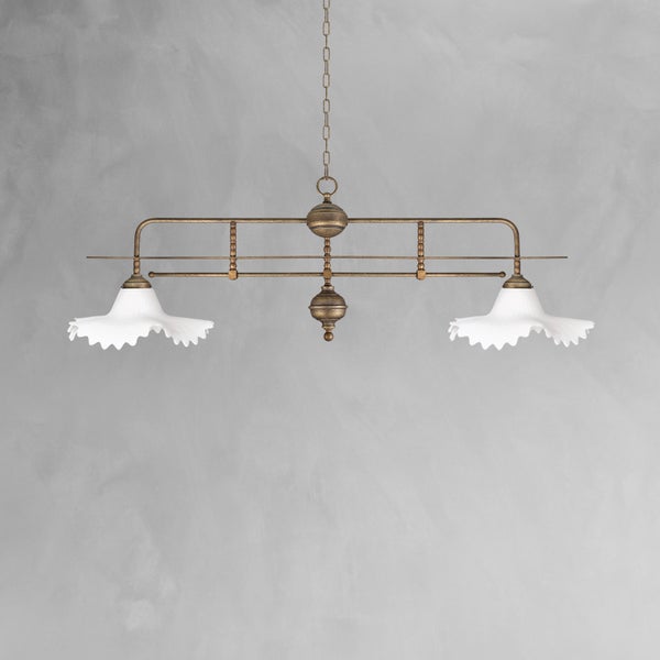 Hängelampe mit zwei Leuchten und weißem Lampenschirm