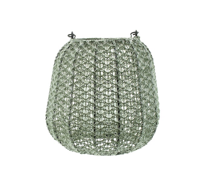 FRANK FLECHTWAREN | Laterne Webart, grün, 20 x 20 x 18 cm, Glas Ø 8 x 8 cm, POLYESTER, BAUMWOLLE, METALL, GLAS