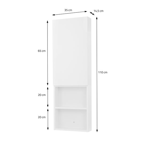 ML-Design Hochschrank Weiß, 35x110x14,5 cm, Badschrank hängend mit Tür & offenen Fächern, Badezimmerschrank schmal, Aufbewahrungsschrank für Bad, Hängeschrank 4 Ablagen, Badezimmermöbel Badmöbel Regal