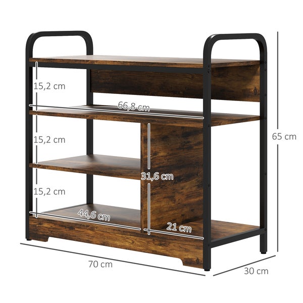 HOMCOM Schuhregal mit 4 Ebenen, Schuhablage mit Griff, Schuhständer für 11 Paar Schuhe, Platzsparend Schuhaufbewahrung, Schuh-Organizer für Eingang, Flur, Rustikal-Braun