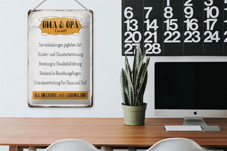 Blechschild Spruch 20x30cm Oma Opa GmbH 24/7 lebenslang