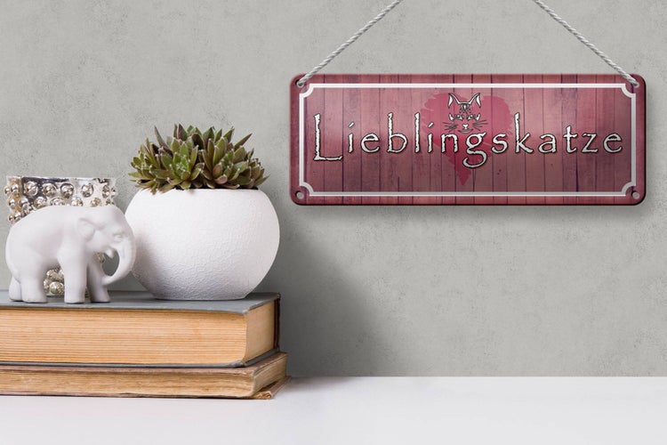 Blechschild Spruch 27x10cm Lieblingskatze Herz Katze Dekoration