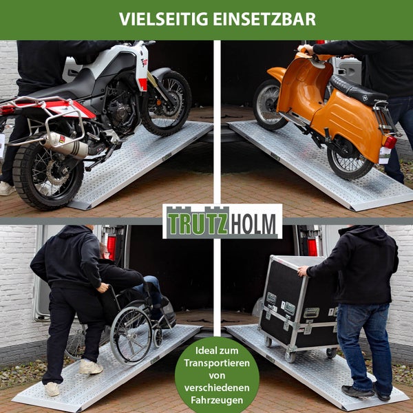 Mehrfach verwendbare TRUTZHOLM Auffahrrampe zum Verladen von Motorrad, Rollstuhl und Transportbox
