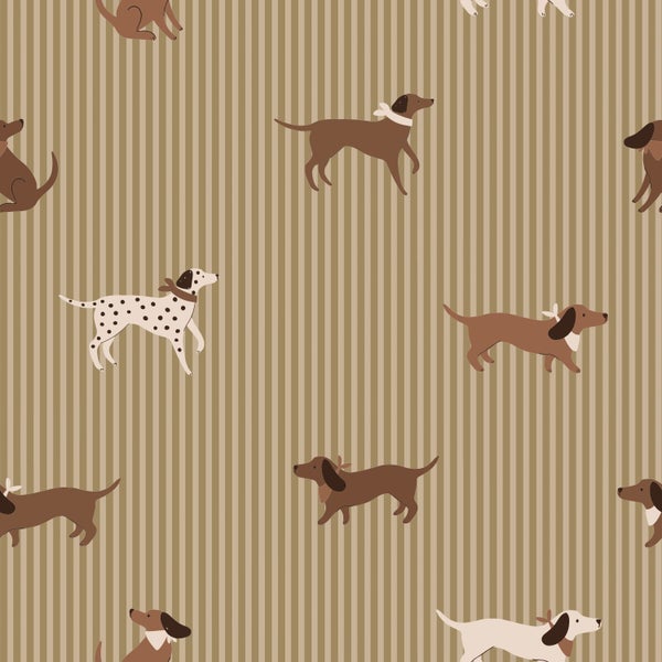 Nahtloses Muster mit Hundeillustrationen auf gestreiftem Hintergrund