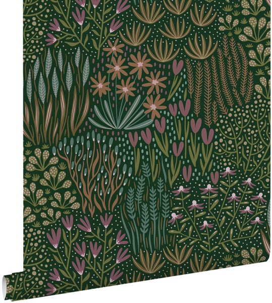 ESTAhome Tapete Blätter und Blumen Grün 50 x 900 cm