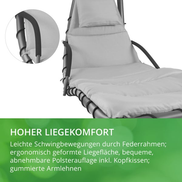 Hängeliege mit gepolsterter Liegefläche und Kopfkissen