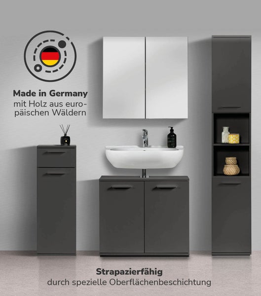 mokebo Badmöbel Set 4-teilig 'Der Steuermann', Badezimmermöbel Set in Anthrazit