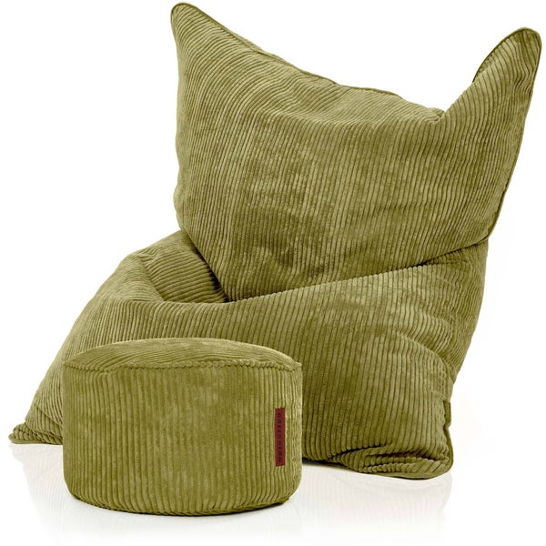 Green Bean© Sitzsack + Pouf im Set - XXL Riesensitzsack mit passenden Fußhocker | EPS Füllung Bean Bag Bodenkissen Liegekissen Sitzkissen Indoor Drinnen Waschbar Grün