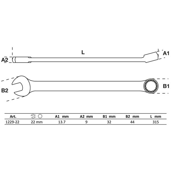 BGS Maul-Ringschlüssel extra lang SW 22 mm - 1229-22