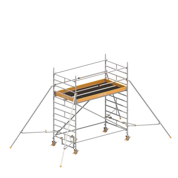 Layher Fahrgerüst mit Rollen und Stabilisatoren für Bauarbeiten