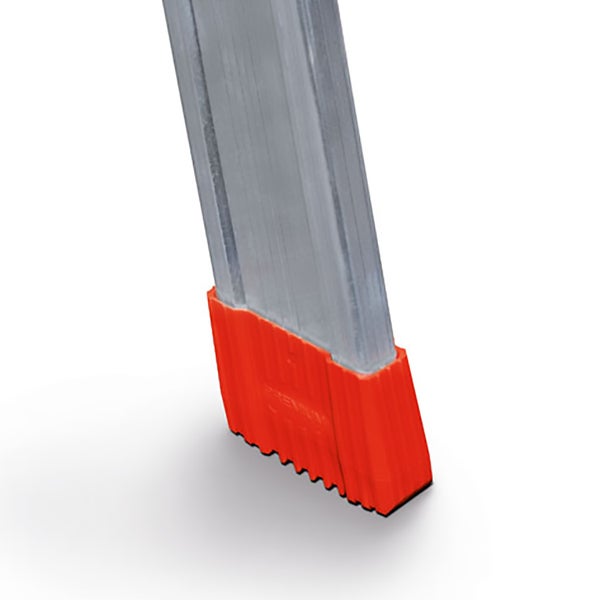 Detailaufnahme einer Aluminiumleiter mit rutschfestem Fuß