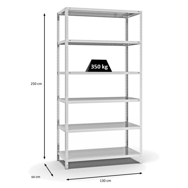 PROREGAL Fachbodenregal Schraubsystem Heavy-Duty Grundregal HxBxT 250 x 130 x 60 cm 6 Ebenen Fachlast 350 kg Beidseitig Nutzbar Lichtgrau