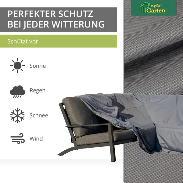 Mehr Garten - Premium Abdeckung für Dining-Lounge-Ecke mit hoher Lehne: 305(B)x305(T)x100(H) cm I Gartenmöbel-Schutzhülle wasserdicht und wetterfest aus Oxford 600D Gewebe I Lichtgrau