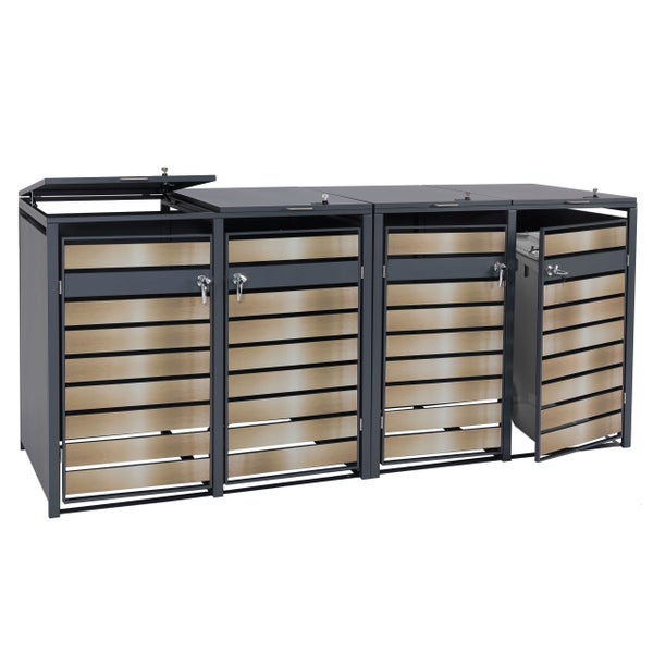 Mülltonnenbox für drei Mülltonnen mit abschließbaren Türen