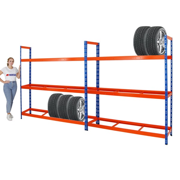 PROREGAL Mega Deal 2x Reifenregal Tiger XL HxBxT 200 x 180 x 45 cm Bis Zu 42 Reifen Blau-Orange