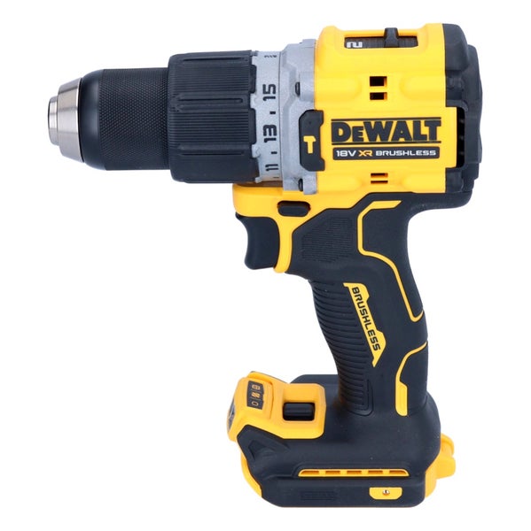 Gelb-schwarzer DeWALT Akku-Schlagbohrschrauber 18 Volt mit bürstenlosem Motor, verstellbarem Drehmoment und ergonomischem Griff.
