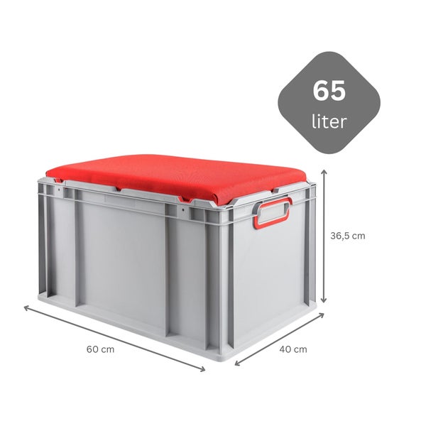PROREGAL Eurobox NextGen Seat Box Rot HxBxT 36,5 x 40 x 60 cm 65 Liter Griffe Geschlossen Eurobehälter Sitzbox Transportbox