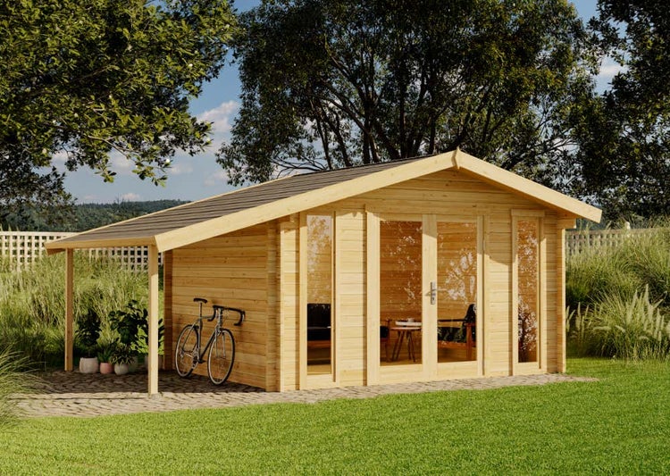 Alpholz Gartenhaus Mirko Modern D Gartenhaus aus Holz in natur, Holzhaus mit 40 mm Wandstärke inklusive Schleppdach, Blockbohlenhaus mit Montagematerial imprägniert 5,2x3,5m