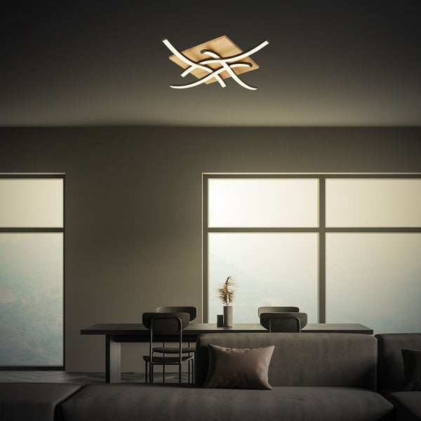 Deckenlampe Wellenförmige Deckenleuchte Schlafzimmer Wohnzimmer Warmweiß Holz