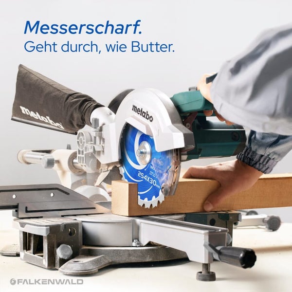 FALKENWALD ® Sägeblatt 254x30 Holz Schnellschnitt - Kreissägeblatt 254 x 30 - Kompatibel mit Bosch GTS 10 XC, PTS 10 Tischkreissäge & Metabo Kappsäge KGS 254 M - 254x30