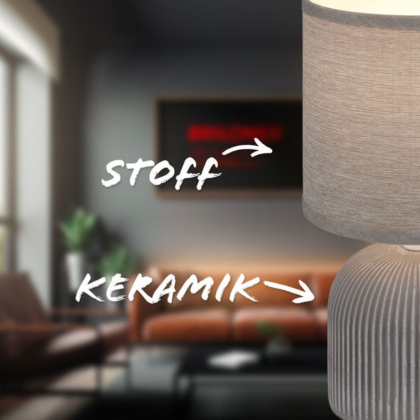 Tischlampe Tischleuchte Wohnzimmer Schlafzimmer Stoffschirm Keramikfuß