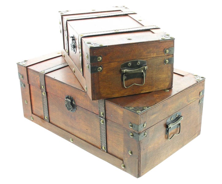 FRANK FLECHTWAREN | Truhe Schatzsuche, 2er Set, HOLZ, 30 x 18 x 11 cm, 40 x 24 x 16 cm