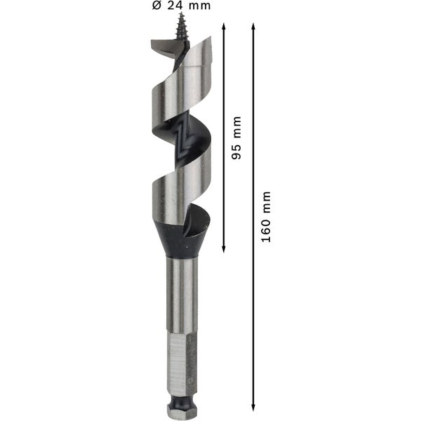 Holzbohrer mit einem Durchmesser von 24 Millimetern und einer Länge von 160 Millimetern.
