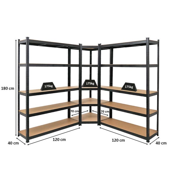 PROREGAL Mega Deal 1 x Eckregal & 2x Schwerlastregal Ragnar HxBxT 180 x 190 x 40 cm Fachlast 175 kg Schwarz Kellerregal Steckregal Garagenregal