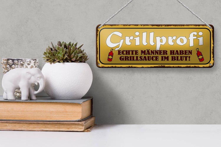 Blechschild Spruch 27x10cm Grillprofi echte Männer im Blut Dekoration