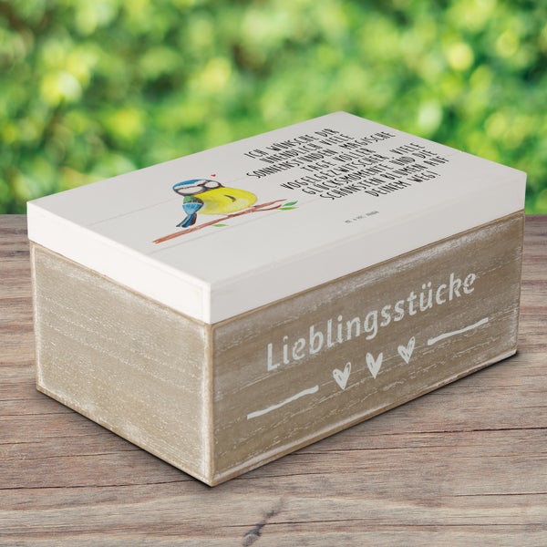 Mr. & Mrs. Panda 19 x 12 cm Holzkiste Vogel Blaumeise - Weiß