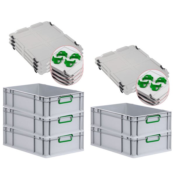 PROREGAL Spar Set 5x Eurobox Nextgen Color Mit Auflagedeckel & Schiebeschnappverschlüsse HxBxT 17 x 40 x 60 cm Griffe Grün Geschlossen Glatter Boden