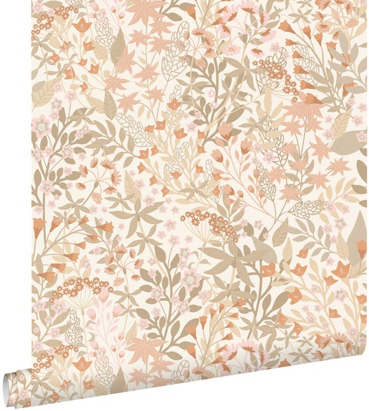 ESTAhome Tapete Feldblumen Terrakotta und Graugrün - 50 x 900 cm - 131353