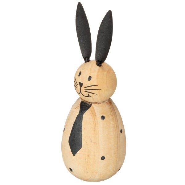 Osterhase aus Holz mit gemalter Krawatte als Dekoration
