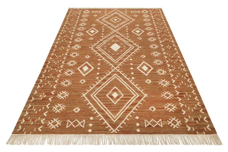 Kelim Teppich Braun Rot meliert aus Wolle Monaco Green Looop 80x150 cm