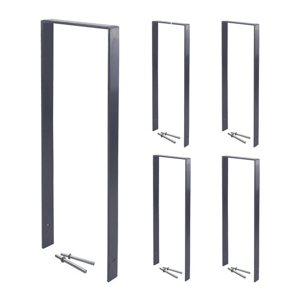 Sechs graue Fahrradbügel aus Metall mit Schrauben zur Befestigung