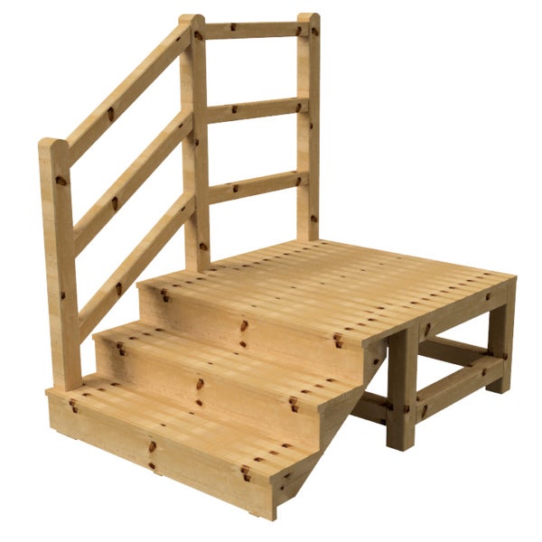 Holzterrasse mit Treppe und Geländer