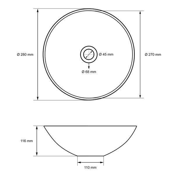 ML-Design Waschbecken aus Keramik in Weiß glänzend Ø 28x11,6 cm inkl. Ablaufgarnitur, Runde Aufsatzwaschbecken ohne Überlauf, Moderne Waschtisch, Waschschale Waschplatz Handwaschbecken, für Badezimmer