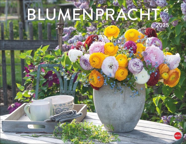 Blumenpracht Posterkalender 2025 Wandkalender mit 12 Fotos von wunderschönen Blumensträußen. Dekorativer Kalender mit zarten Blüten. 44 x 34 cm. Querformat