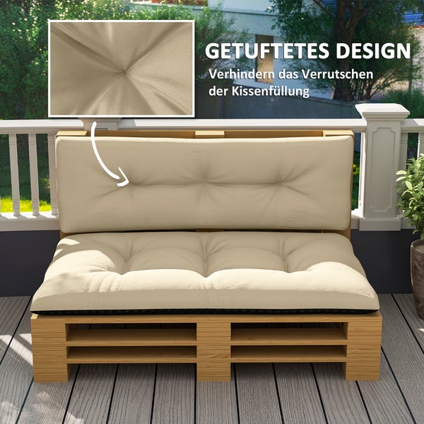 Outsunny Palettenkissen 2er Set Wasserabweisend Sitzkissen Palettenpolster mit Getuftetem Design Rückenlehne Outdoor Kissen Palettenauflagen für Europaletten Palettensofa 120 x 77 x 10 cm Beige
