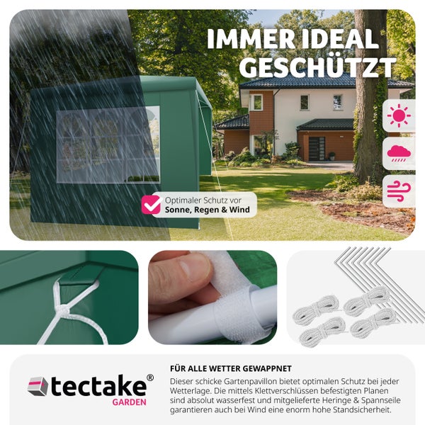 Pavillon tectake Baraban inklusive Spannseile und Heringe 3 x 3 m grün