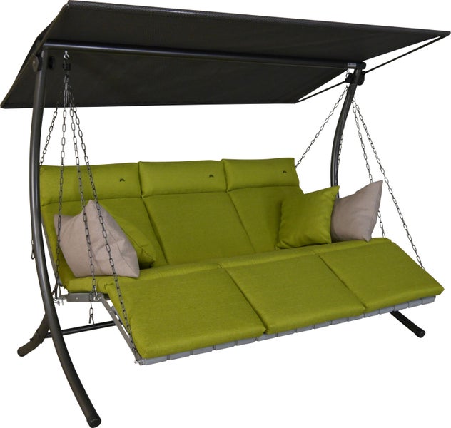 Doppelliege mit Sonnendach, Kettenaufhängung und Kissen
