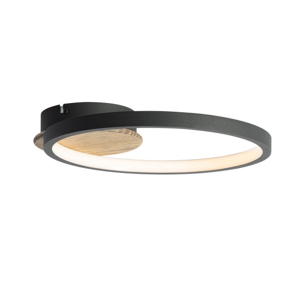 Moderne runde LED Deckenleuchte mit Metallelementen und Holzakzenten